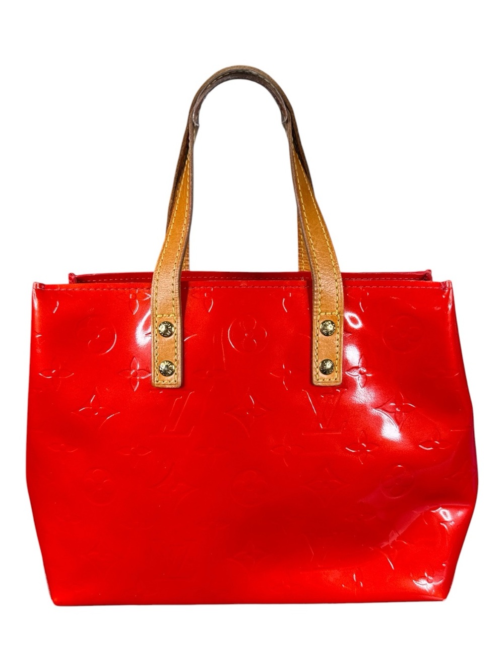 LOUIS VUITTON Reade PM Vernis Patent Tote in Rouge with Vachetta Handles